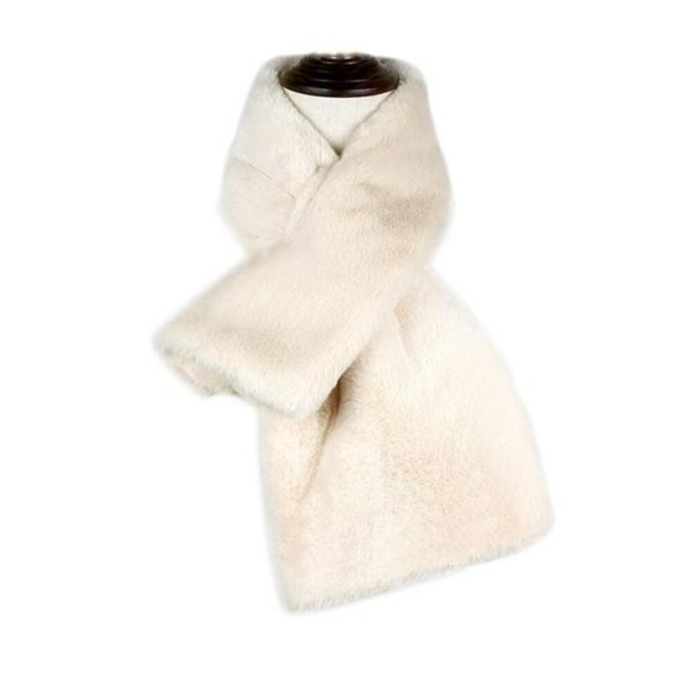 Women's Long Rectangle Faux Fur Warm Soft Furry Wrap Around Loophole Scarf